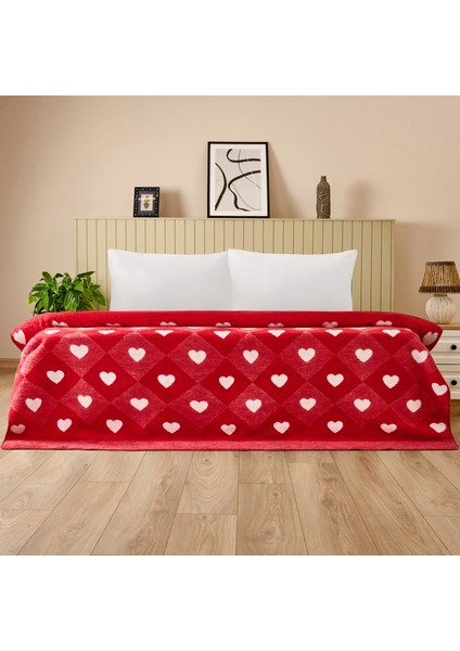 Soft Kalpli Pamuklu Çift Kişilik Battaniye - Kırmızı - 200X220 cm fırsatları