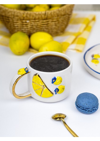 24K Altın Süslemeli El Yapımı Limon Temalı Seramik Mug modelleri