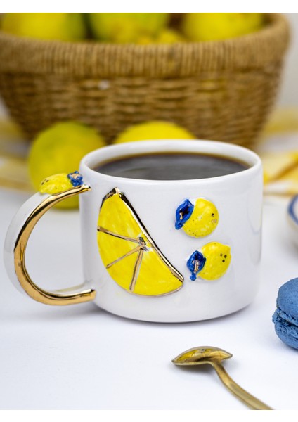 24K Altın Süslemeli El Yapımı Limon Temalı Seramik Mug fırsatları