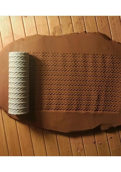 10 cm Örgü Desen Oklavası Doku Rulosu Seramik ve Polimer Kil