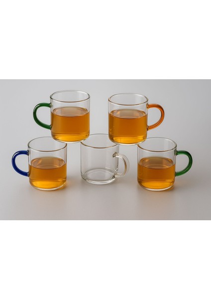 6'lı Renkli Kulplu Borosilikat Cam Kahve Bardağı fiyatları