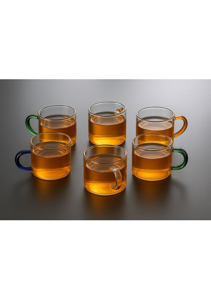 6'lı Renkli Kulplu Borosilikat Cam Kahve Bardağı modelleri