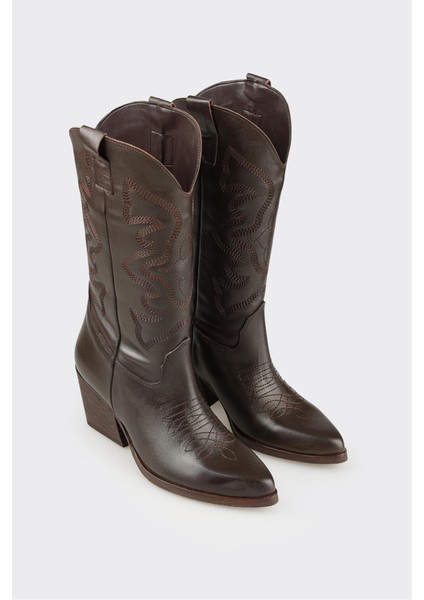 Kahve Deri Kadın Western Çizme fiyatları