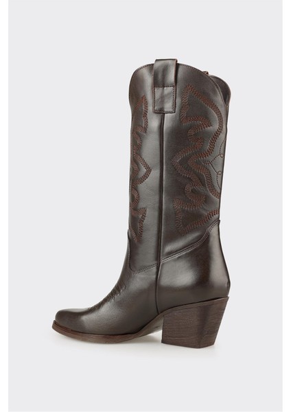 Kahve Deri Kadın Western Çizme modelleri