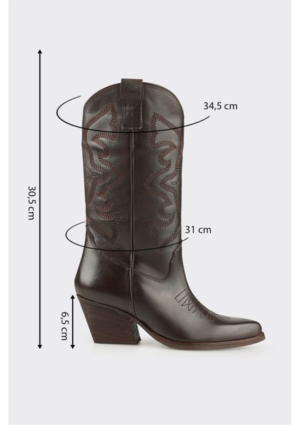 Kahve Deri Kadın Western Çizme indirimleri