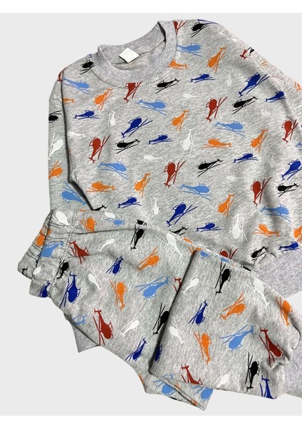 Erkek Çocuk Pamuklu Gri Helikopter Desenli Uzun Kollu Mevsimlik Pijama Takımı fiyatları