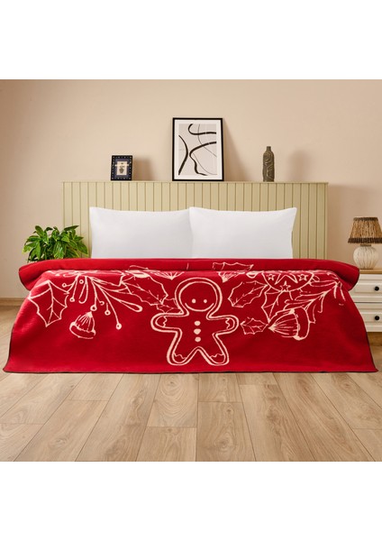 Soft Kurabiye Adam Pamuklu Tek Kişilik Battaniye - Kırmızı / Ekru - 150X200 cm