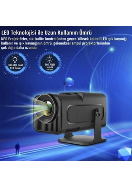 HY320 Siyah Taşınabilir Sinema Projektörü 4K 1080P Ev Sineması Bluetooth Android Akıllı Projeksiyon Wifi fırsatları