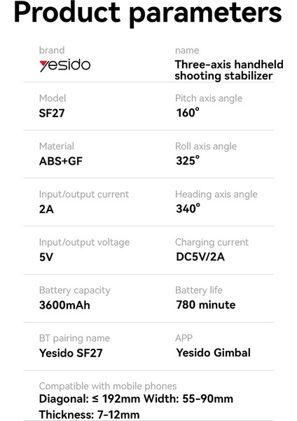 SF27 360 Derece Ayarlanabilir Tripodlu Bt Selfie Gimbal fiyatları
