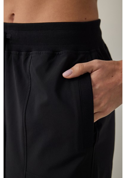 Siyah Oversize Normal Bel Bağcıklı Jogger Eşofman Altı