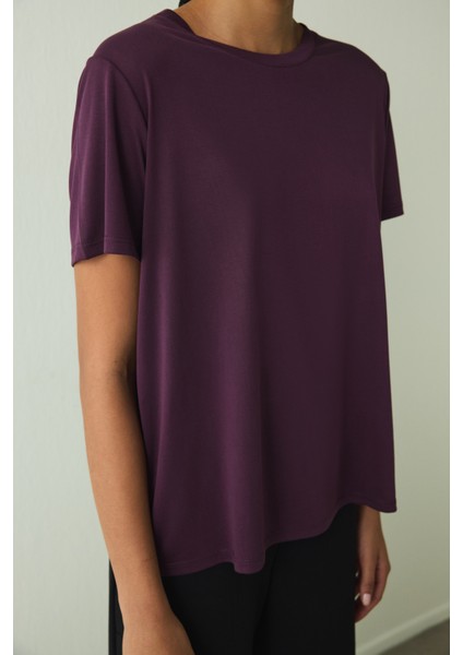 Mor Bisiklet Yaka Kısa Kollu Modal Tişört modelleri