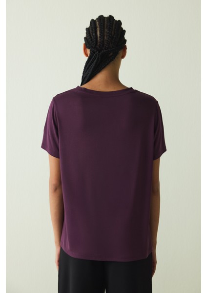 Mor Bisiklet Yaka Kısa Kollu Modal Tişört indirimleri