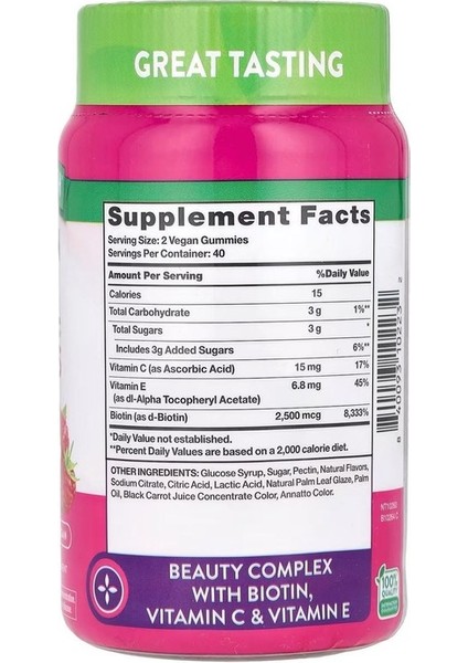 Hair Skin Nails Saç, Cilt ve Tırnaklar, Doğal Meyve, 2.500 Mcg, 80 Tablet fiyatları