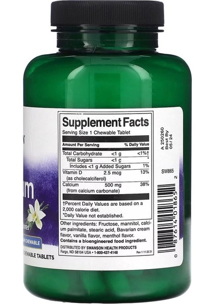 Kalsiyum 500 Mg, 100 Çiğnenebilir Tablet Usa Vers. fiyatları