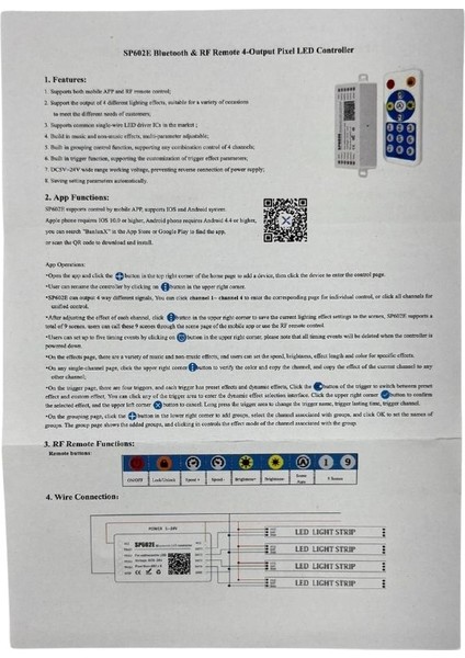 SP602E 4 Kanallı Pixel Argb LED Müzik Kontrol Cihazı Kumanda + Bluetooth App Kontrolü
