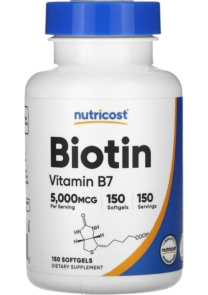 Biyotin, Vitamin B7, 5.000 Mcg, 150 Yumuşak Jel