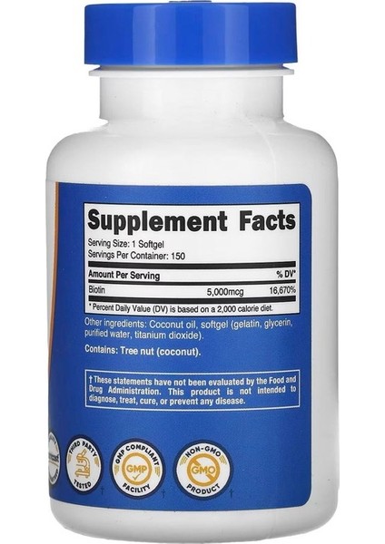 Biyotin, Vitamin B7, 5.000 Mcg, 150 Yumuşak Jel fiyatları