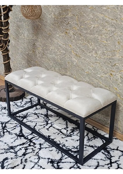 Siyah Boyalı Diktörtgen 100 cm x 40 cm Oturak Puf - Bench - Makyaj Oturağı - Oturak Krem Renk 100 x 40 Boyut/ebat