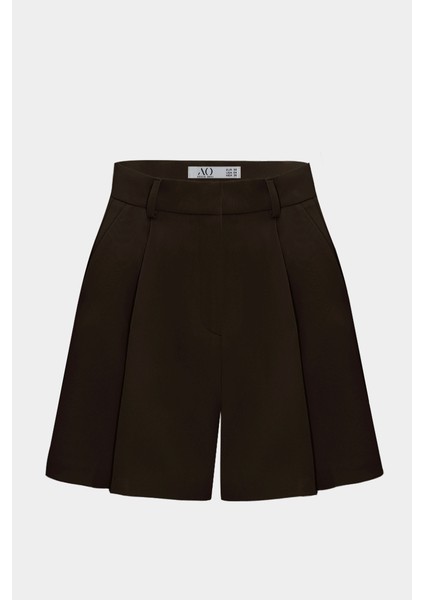 Kadın Yüksek Bel Midi Boy Şort Cep Detaylı Rahat Kesim Yazlık