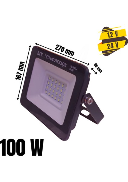 100W LED Projektör IP65 Su Geçirmez, 12/24V Dc Dış Mekân Aydınlatma