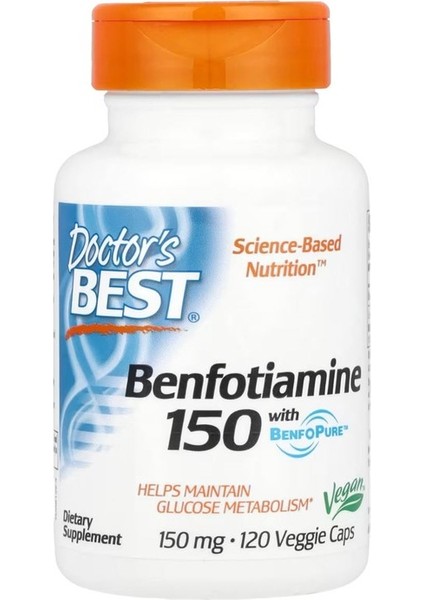 Doctor's Best, Benfotiamine 150 With Benfopure™, 150 Mg, 120 Veggie Caps