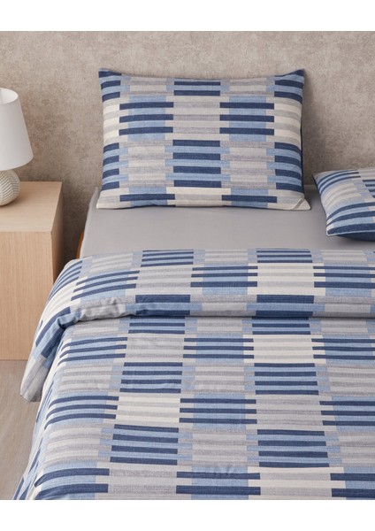 Blockform Kolay Ütülenir Çift Kişilik Nevresim Takımı 200X220 cm Koyu Mavi-Bej fiyatları