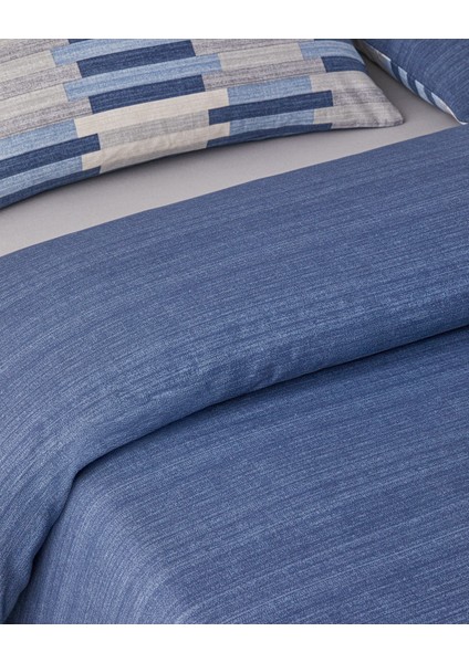 Blockform Kolay Ütülenir Çift Kişilik Nevresim Takımı 200X220 cm Koyu Mavi-Bej