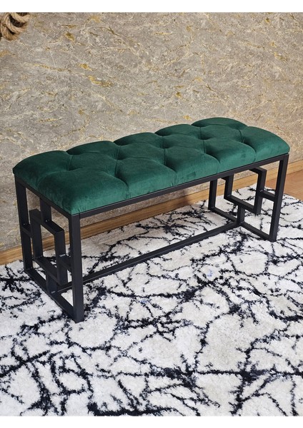 Siyah Boyalı Içi Kareli Diktörtgen 100 cm x 40 cm Oturak Puf - Bench - Makyaj Oturağı - Oturak Yeşil Renk 100 x 40 Boyut/ebat