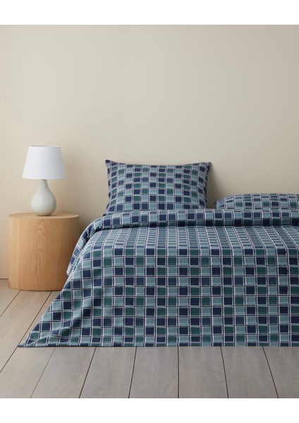 Dotty Gingham Kolay Ütülenir Çift Kişilik Nevresim Takımı 200X220 cm Koyu Mavi-Yeşil