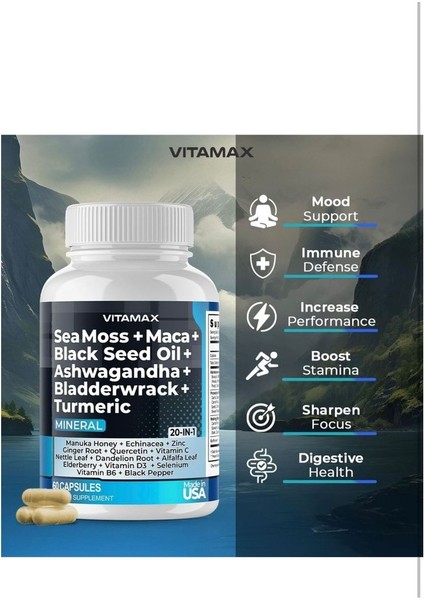 Sea Moss + Maca + Black Seed Oil + Ashw. Bladderwrack + Turmeric 60 Kapsül modelleri