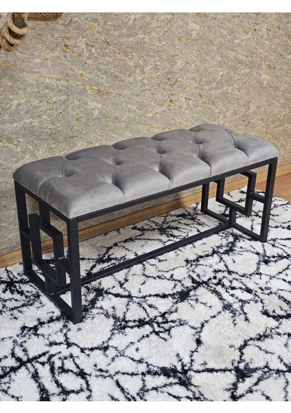 Siyah Boyalı Içi Kareli Diktörtgen 100 cm x 40 cm Oturak Puf - Bench - Makyaj Oturağı - Oturak Gri Renk 100 x 40 Boyut/ebat
