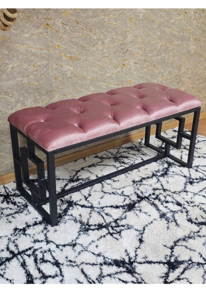 Siyah Boyalı Içi Kareli Diktörtgen 100 cm x 40 cm Oturak Puf - Bench - Makyaj Oturağı - Oturak Pembe Renk 100 x 40 Boyut/ebat
