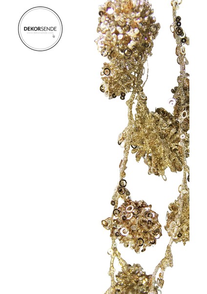 Yılbaşı Süsü Simli Pullu Ponpon Sarkıt Şampanya 110 cm fiyatları