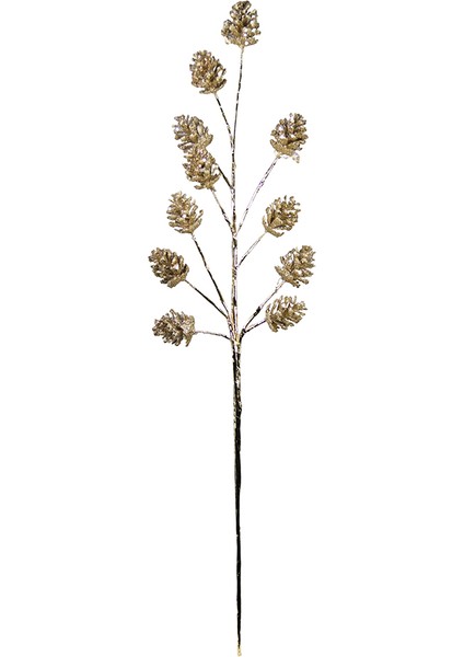 Yılbaşı Süsü Simli Kozalaklı Dal Şampanya 90 cm
