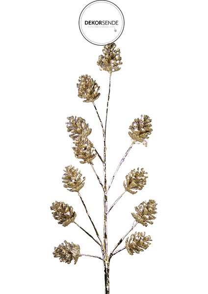 Yılbaşı Süsü Simli Kozalaklı Dal Şampanya 90 cm fiyatları