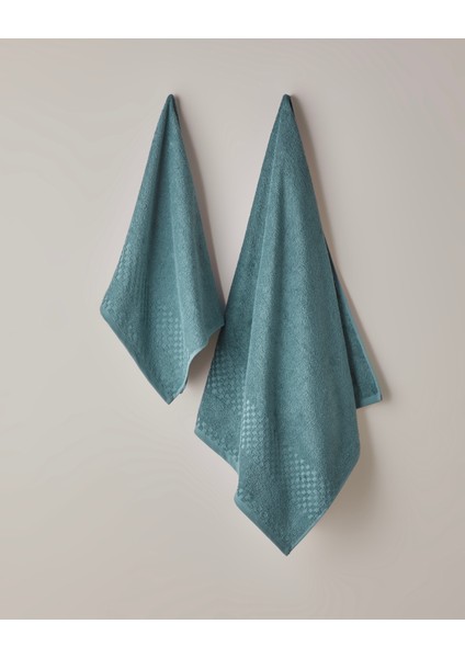 Border Check Pamuk Banyo Havlusu 70X140 cm Petrol modelleri