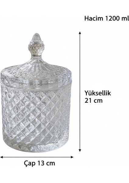 Kristal Desen Büyük Boy Kapaklı Cam Kavanoz - 1200 Ml. fiyatları