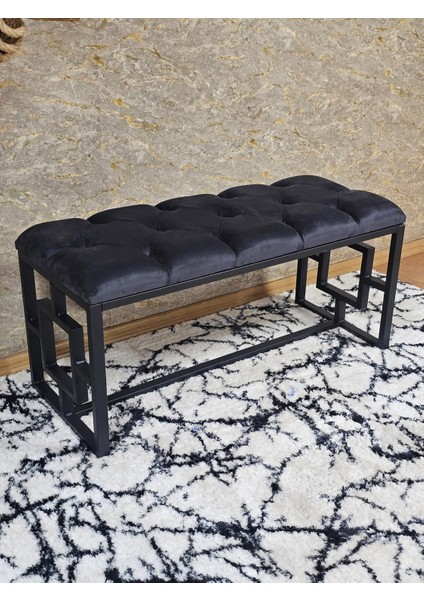 Siyah Boyalı Içi Kareli Diktörtgen 100 cm x 40 cm Oturak Puf - Bench - Makyaj Oturağı - Oturak Füme Renk 100 x 40 Boyut/ebat
