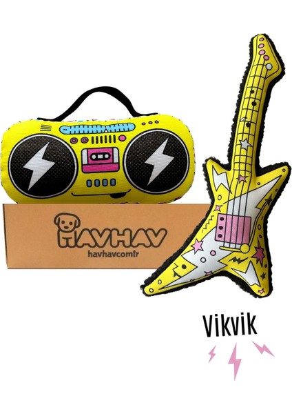Köpek Peluş Oyuncak Seti Vikvikli Gitar ve Peluş Radyo Köpekler Için Eğlenceli Aktivite Oyuncakları