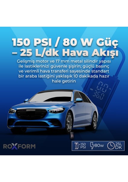 Car Air Pump – 80W Güçlü Taşınabilir Araç Lastik Şişirme Pompası | 4.000 Mah Batarya, 150 Psı indirimleri