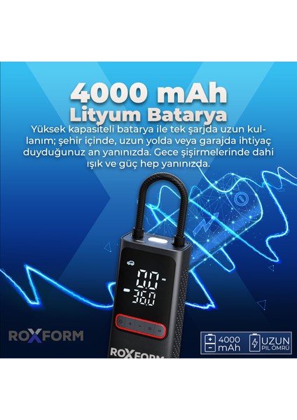 Car Air Pump – 80W Güçlü Taşınabilir Araç Lastik Şişirme Pompası | 4.000 Mah Batarya, 150 Psı