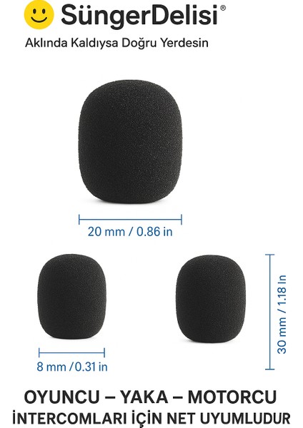 3 ADET Mikrofon Köpük Süngeri - Kask Içi Intercom ve yaka için uyumlu