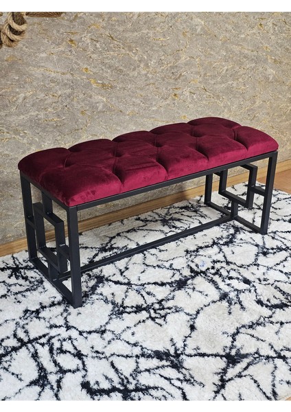 Siyah Boyalı Içi Kareli Diktörtgen 100 cm x 40 cm Oturak Puf - Bench - Makyaj Oturağı - Oturak Bordo Renk 100 x 40 Boyut/ebat