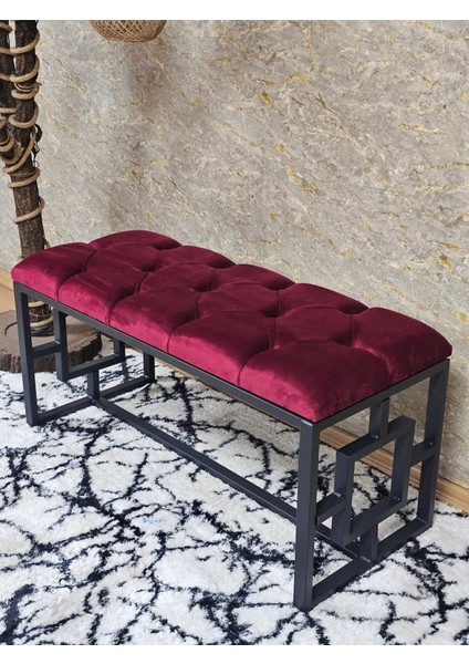 Siyah Boyalı Içi Kareli Diktörtgen 100 cm x 40 cm Oturak Puf - Bench - Makyaj Oturağı - Oturak Bordo Renk 100 x 40 Boyut/ebat modelleri