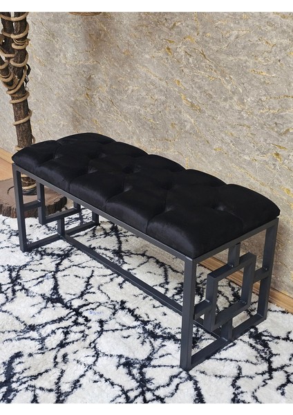 Siyah Boyalı Içi Kareli Diktörtgen 100 cm x 40 cm Oturak Puf - Bench - Makyaj Oturağı - Oturak Siyah Renk 100 x 40 Boyut/ebat modelleri