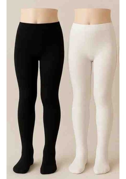 2 Adet Çocuk Mevsimlik Külotlu Çorap – Siyah & Beyaz (2’li Set, Okul Için Ideal)