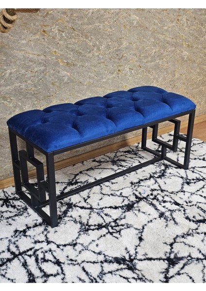 Siyah Boyalı Içi Kareli Diktörtgen 100 cm x 40 cm Oturak Puf - Bench - Makyaj Oturağı - Oturak Mavi Renk 100 x 40 Boyut/ebat
