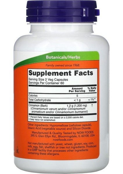 Cinnamon Bark 600 Mg 120 Bitkisel Kapsül fiyatları