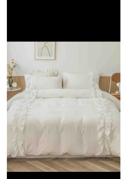 Çift Kişilik Firfirli Nevresim Takımı Beyaz