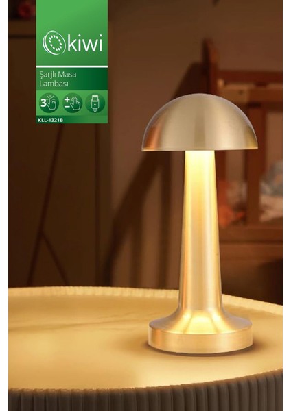 KLL-1321 Şarjlı Masa Lambası | Dokunmatik Kontrollü, 3 Işık Renk Seçeneği, Dimmer Özellikli